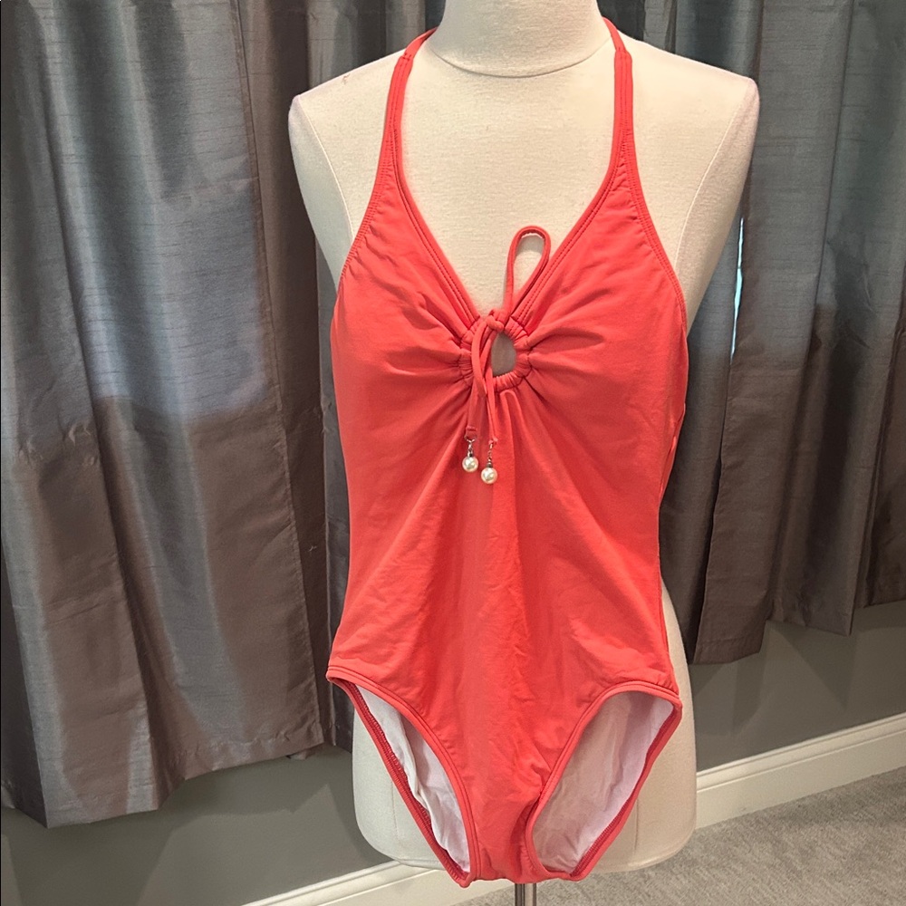 Anne Cole Collection Coral One Piece Swimsuit halter tie sz 8 NEW